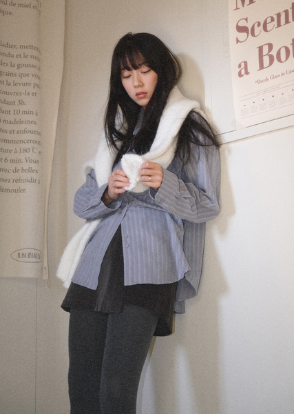 [WITHBLOOM] Letter Stripe Jacquard Shirt Sora