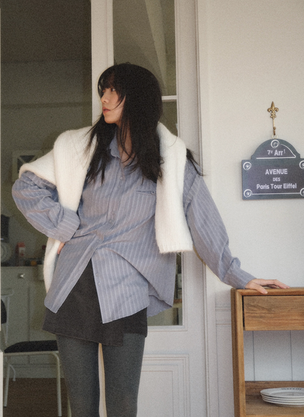 [WITHBLOOM] Letter Stripe Jacquard Shirt Sora