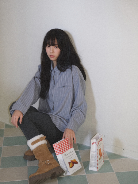 [WITHBLOOM] Letter Stripe Jacquard Shirt Sora