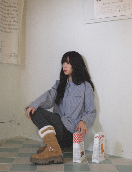 [WITHBLOOM] Letter Stripe Jacquard Shirt Sora