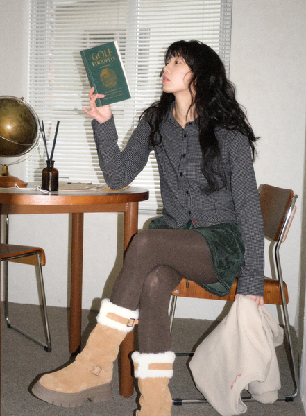 [WITHBLOOM] Rudolph Check Slim Fit Shirt Navy