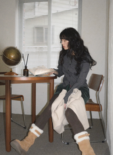 [WITHBLOOM] Rudolph Check Slim Fit Shirt Navy