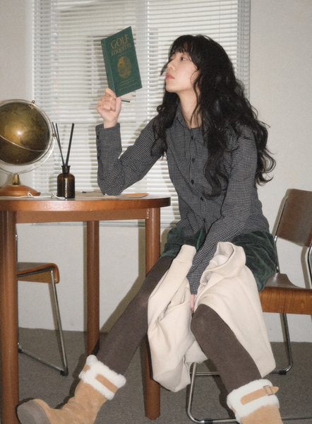 [WITHBLOOM] Rudolph Check Slim Fit Shirt Navy