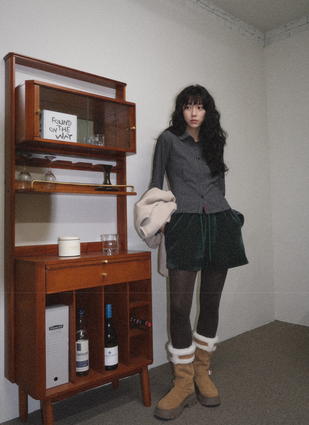 [WITHBLOOM] Rudolph Check Slim Fit Shirt Navy