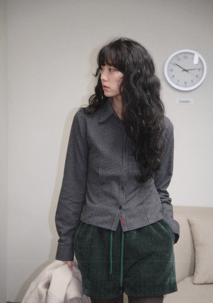 [WITHBLOOM] Rudolph Check Slim Fit Shirt Navy