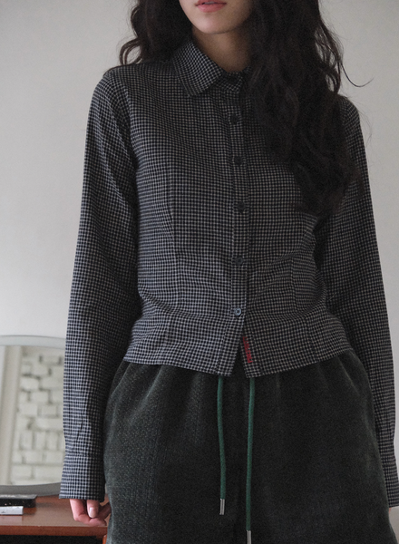 [WITHBLOOM] Rudolph Check Slim Fit Shirt Navy