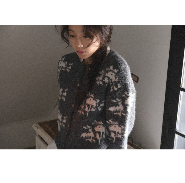 [WITHBLOOM] Muguet Nordic Cardigan Charcoal