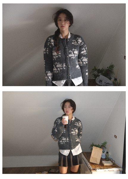 [WITHBLOOM] Muguet Nordic Cardigan Charcoal