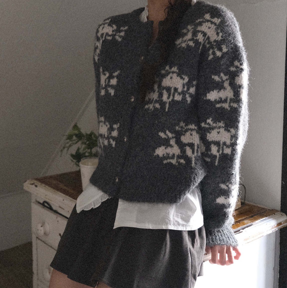 [WITHBLOOM] Muguet Nordic Cardigan Charcoal