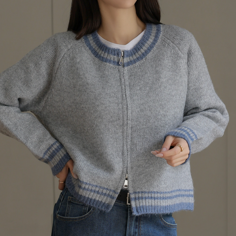 [FRENCHCHIC] Et Coloring Knitwear Zip-Up Cardigan