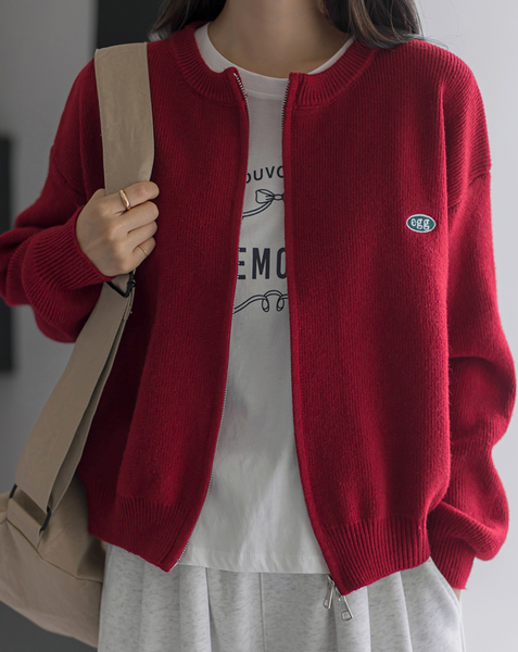 [FRENCHCHIC] Embroidery Two-Way Knit Zip-Up Cardigan