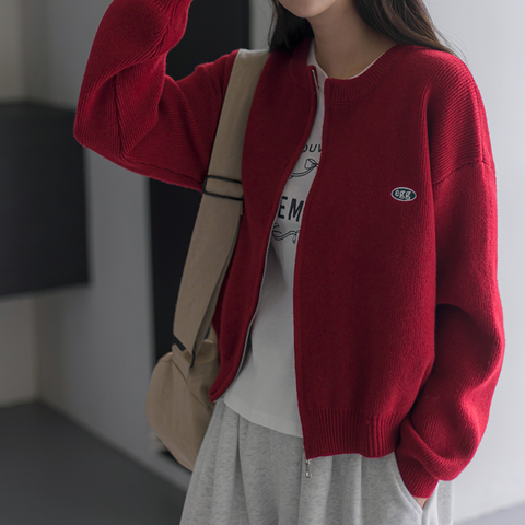 [FRENCHCHIC] Embroidery Two-Way Knit Zip-Up Cardigan