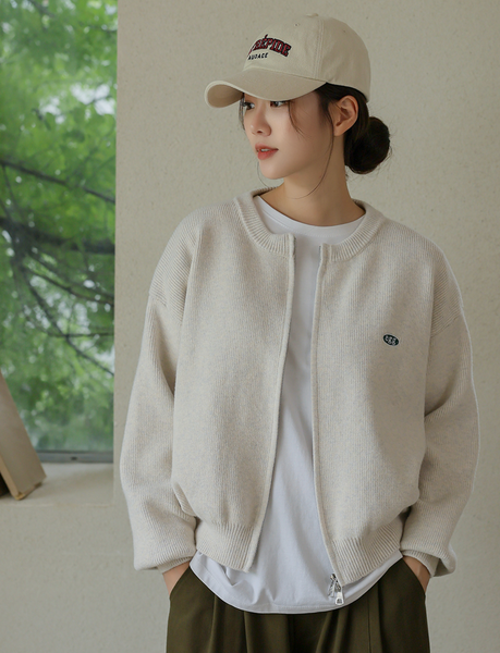 [FRENCHCHIC] Embroidery Two-Way Knit Zip-Up Cardigan