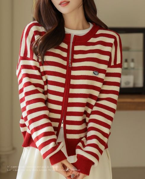 [FRENCHCHIC] Embroidery Two-Way Knit Zip-Up Cardigan