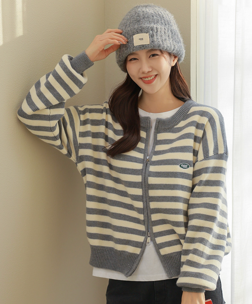 [FRENCHCHIC] Embroidery Two-Way Knit Zip-Up Cardigan