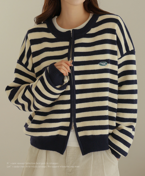 [FRENCHCHIC] Embroidery Two-Way Knit Zip-Up Cardigan