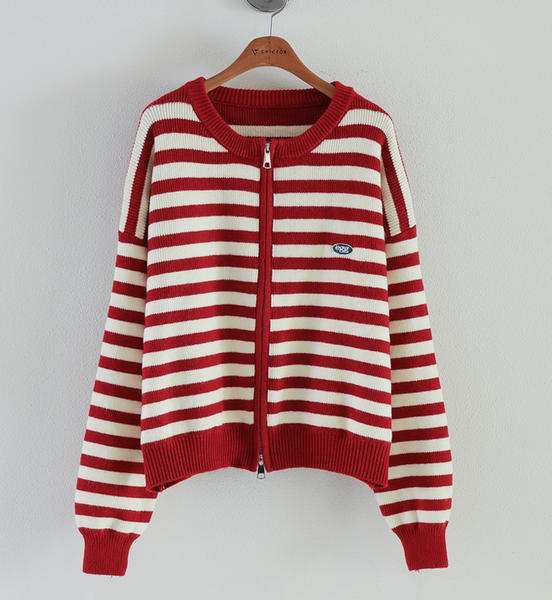 [FRENCHCHIC] Embroidery Two-Way Knit Zip-Up Cardigan