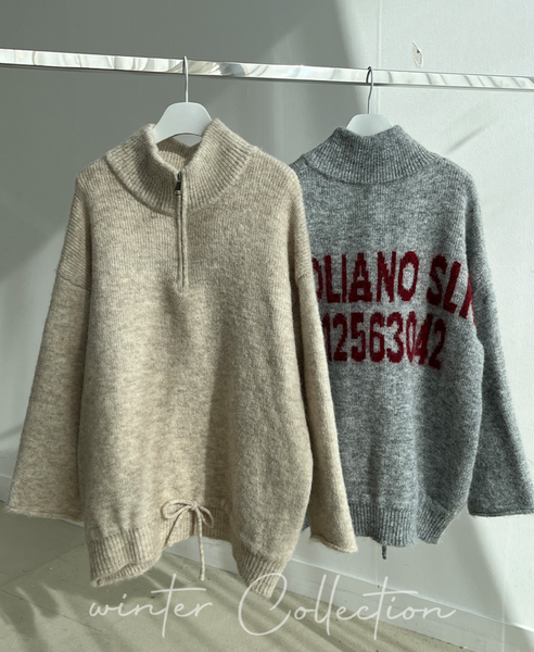 [FRENCHCHIC] Hem String Half Zip-Up Wool Knitwear