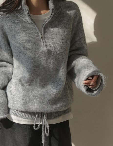 [FRENCHCHIC] Hem String Half Zip-Up Wool Knitwear