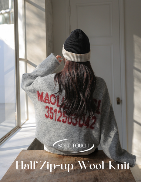 [FRENCHCHIC] Hem String Half Zip-Up Wool Knitwear