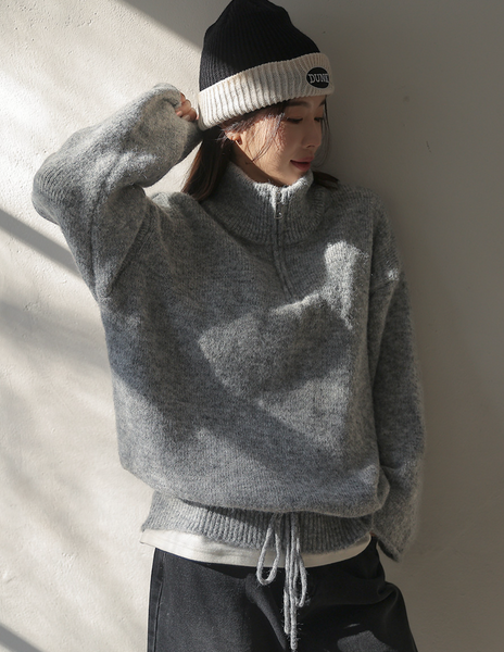 [FRENCHCHIC] Hem String Half Zip-Up Wool Knitwear