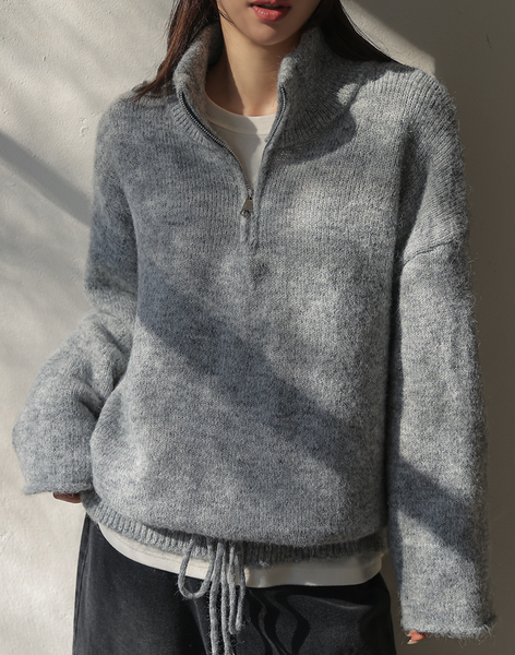 [FRENCHCHIC] Hem String Half Zip-Up Wool Knitwear