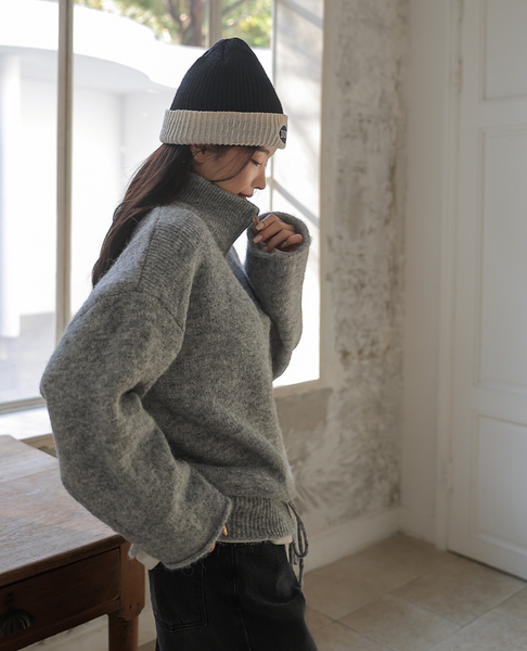 [FRENCHCHIC] Hem String Half Zip-Up Wool Knitwear