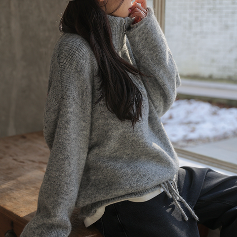 [FRENCHCHIC] Hem String Half Zip-Up Wool Knitwear