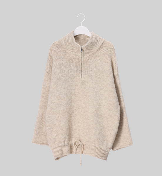 [FRENCHCHIC] Hem String Half Zip-Up Wool Knitwear
