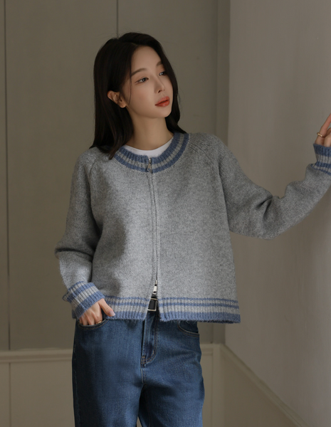 [FRENCHCHIC] Et Coloring Knitwear Zip-Up Cardigan