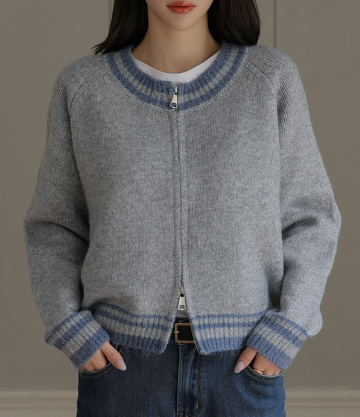 [FRENCHCHIC] Et Coloring Knitwear Zip-Up Cardigan