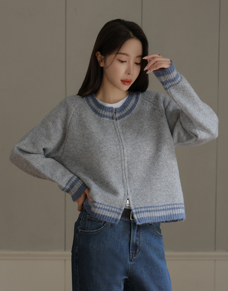 [FRENCHCHIC] Et Coloring Knitwear Zip-Up Cardigan