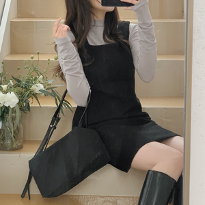 [SLOWAND] # SLOWMADE Black Tweed Square Solid Fit Dress