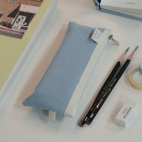 [SLOWSTITCH] Pencil Case (Skyblue & Ivory)