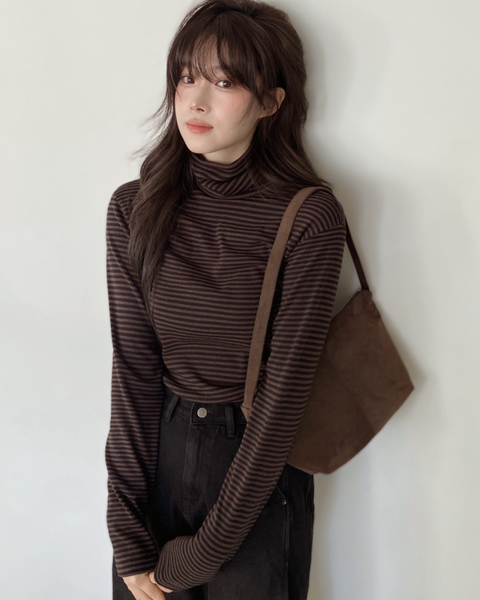 [SLOWAND] # SLOWMADE Ditto Stripe Turtleneck T-shirt