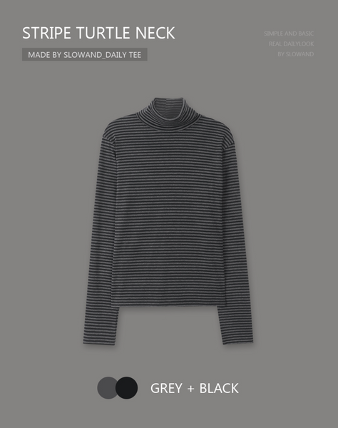 [SLOWAND] # SLOWMADE Ditto Stripe Turtleneck T-shirt