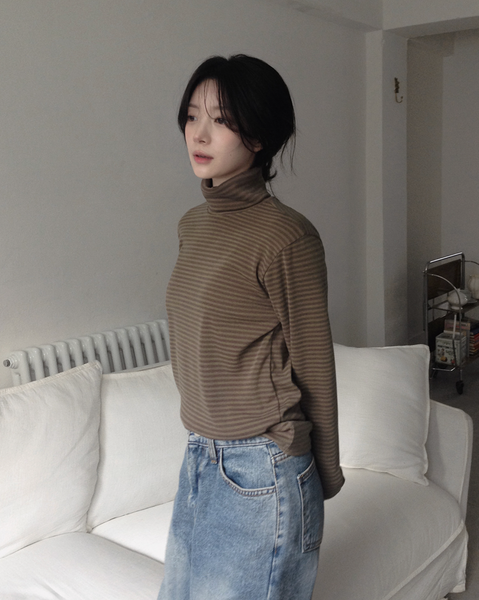 [SLOWAND] # SLOWMADE Ditto Stripe Turtleneck T-shirt