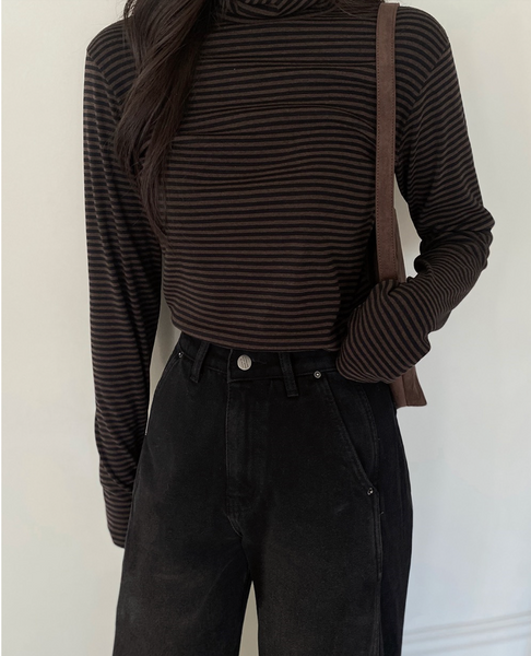 [SLOWAND] # SLOWMADE Ditto Stripe Turtleneck T-shirt