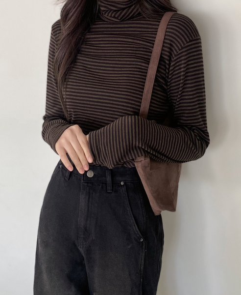 [SLOWAND] # SLOWMADE Ditto Stripe Turtleneck T-shirt