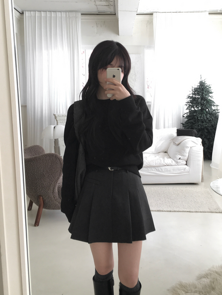 [SLOWAND] Pleated Belt Set Skirt