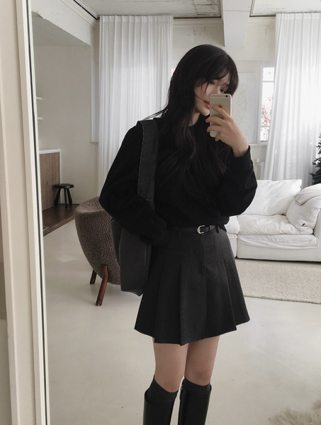 [SLOWAND] Pleated Belt Set Skirt