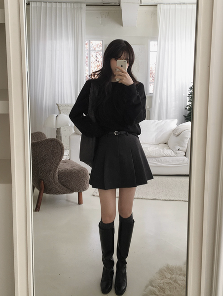 [SLOWAND] Pleated Belt Set Skirt