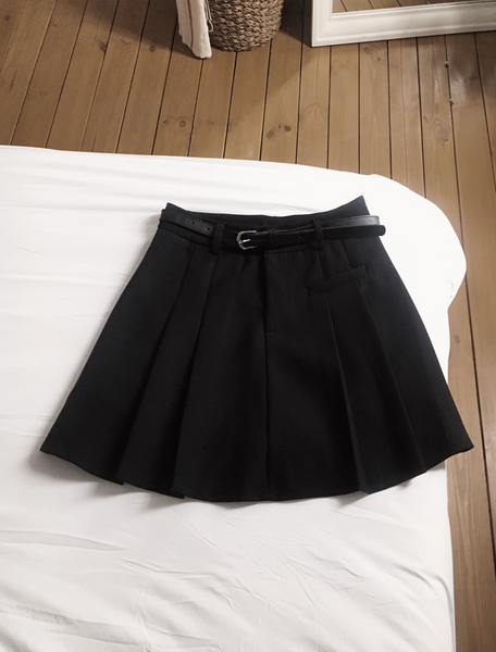 [SLOWAND] Pleated Belt Set Skirt