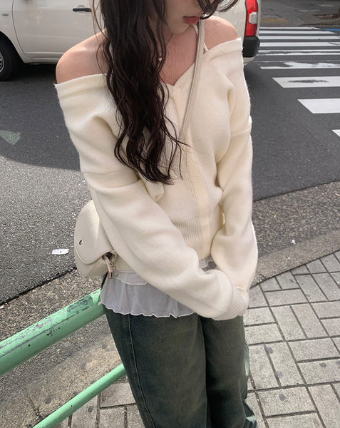 [anyonemore] Off-shoulder Loose Fit Knitwear