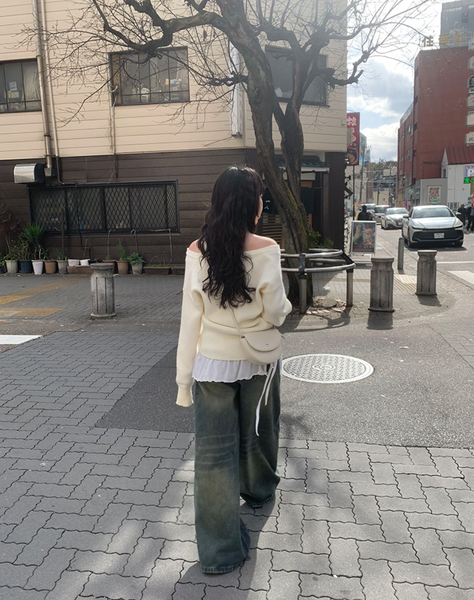 [anyonemore] Off-shoulder Loose Fit Knitwear