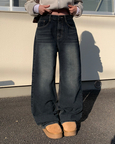 [anyonemore] Candy Washing Wide Denim Winter Pants