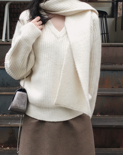 [SLOWAND] # SLOWMADE Muffler Set All Day V-Neck Knitwear