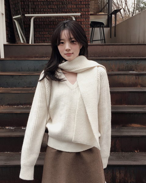 [SLOWAND] # SLOWMADE Muffler Set All Day V-Neck Knitwear