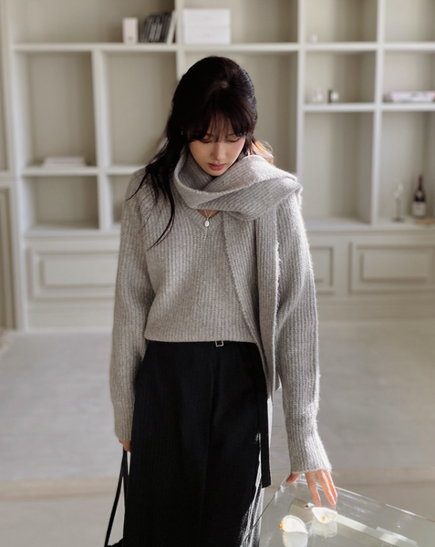 [SLOWAND] # SLOWMADE Muffler Set All Day V-Neck Knitwear