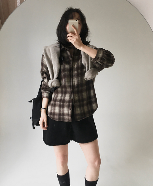 [SLOWAND] # SLOWMADE Maple Loose Fit Check Shirt